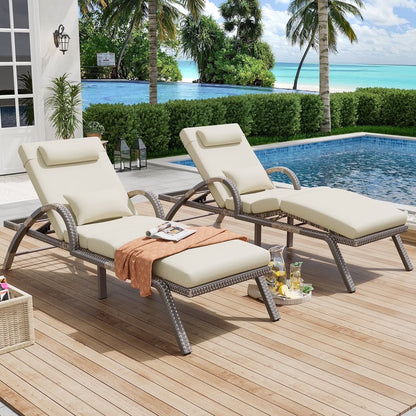 MEISSALIVVE 4-Piece Outdoor Lounge Chairs, Pool Chairs with Adjustable 5 Position Backrest , PE Rattan Chaise for Backyard Porch Deck (Gray)
