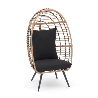 Indoor Outdoor Swing Egg Chair with Stand, Patio Foldable Grey Wicker Rattan Hanging Chair with Cushion, Light Gray