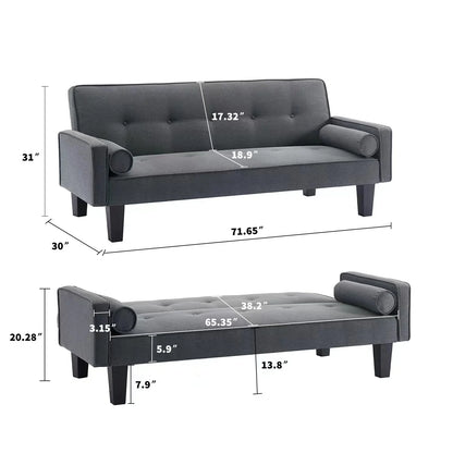 72" Convertible Loveseat Sofa Bed Sleeper Daybed,Modern Upholstered Folding Recliner,Small Futon Sofa for Living Room Apartment Office,Gray 02