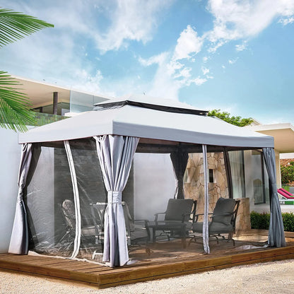 SIMENMAX 10x13 Ft Patio Gazebo,Outdoor Gazebo Canopy with Mosquito Netting and Curtains,Sturdy Soft Top Gazebo