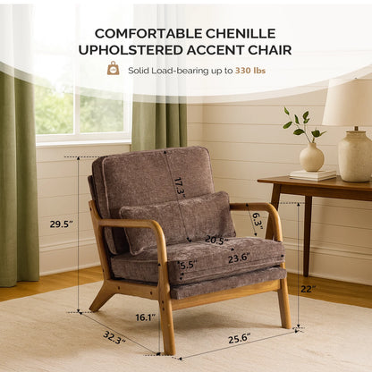 Ktaxon Accent Chair Corduroy Upholstered Armchair, Reading Club Chair with Pillow and Solid Wood Frame for Living Room Bedroom Furniture Off White