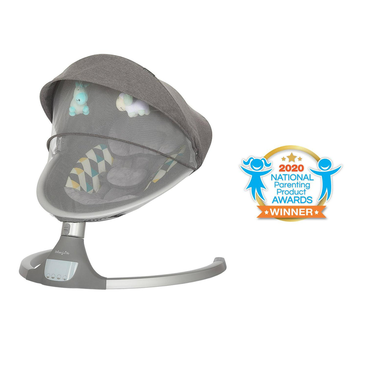 Dream On Me Zazu Baby Swing. Baby Swing for Infant. 5 - Swinging Speed. Two Attached Toys. Bluetooth Enabled and Remote Control. Grey and Blue