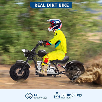 Pinypikaka 36V Ride On Off-Road Motorcycle Electric Dirt Bike for Teens, 350W Brushless Motor, 16.5MPH with Music, Spring Suspension, LED Light, Leather Seat for 14+ Years Old Kids Max Load 176lbs