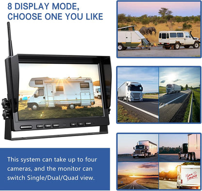 ZEROXCLUB 10'' 1080P HD Wireless Backup Camera System IP69K Waterproof & Loop Recording 10 Inch DVR Quad Split Monitor For RV/Truck/Trailer/Camper