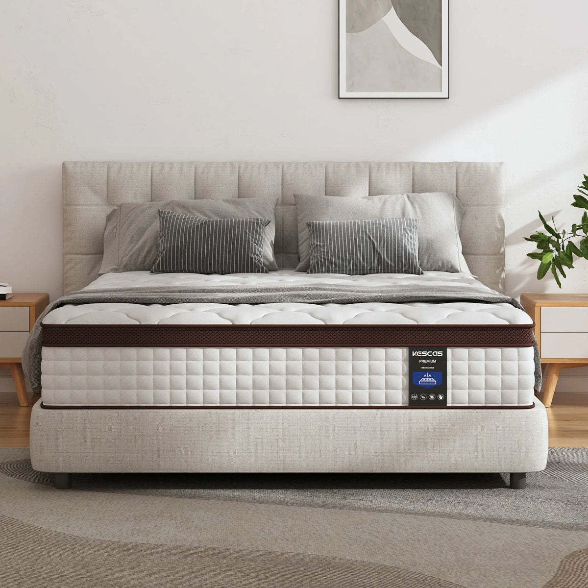 Full Size Mattress, Kescas 10 Inch Hybrid Mattress Full with Fiberglass Free, Memory Foam, Breathable Euro Pillow Top Mattress for Cooler Sleep Supportive & Pressure Relief, Medium Firm