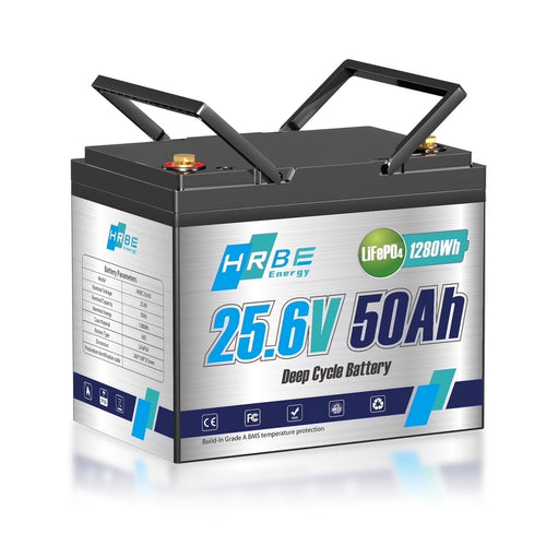 24V 50Ah Group 24 Mini LiFePO4 Lithium Battery,HRBEENERGY for RV,Marine,Boat,Solar,off-Grid,Camper,15000+ Deep Cycles,50A BMS