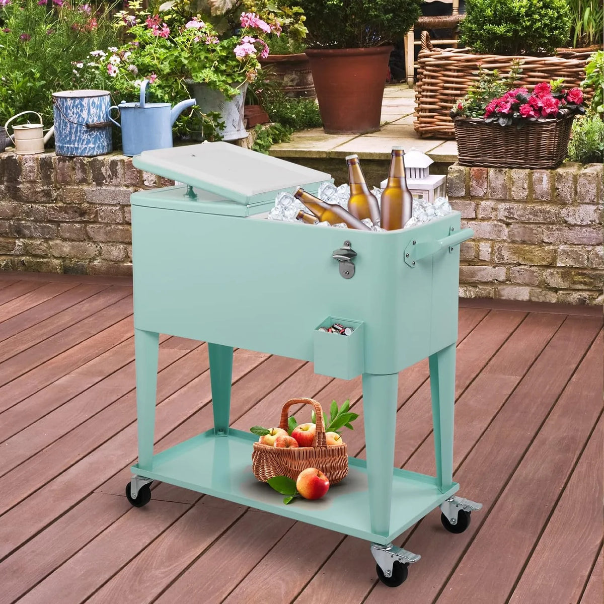 HEYWU 80 Quart Ice Chest Water Cooler with Bottle Opener, Milk White