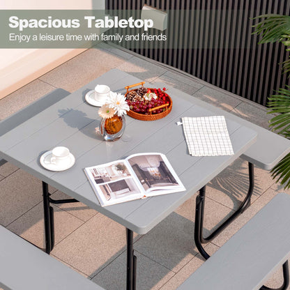 Costway Outdoor 8-person Square Picnic Table Bench Set with 4 Benches & Umbrella Hole White