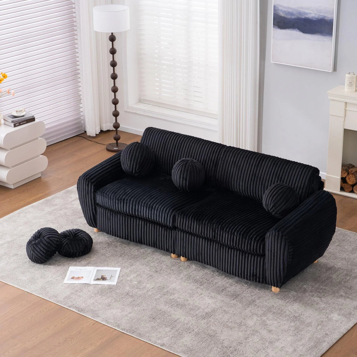 84" White Corduroy Loveseat Sofa, Modern Sectional Couch for Living Room, Apartment, Bedroom & Home Office, Solid Wood Frame, Comfortable Upholstered Seat
