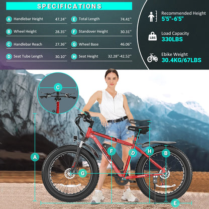 Gocio 26" 4.0 Fat Tire Electric Bike for Adults, 500W Motor, 48V 13Ah Battery, Lightweight Aluminum Alloy Frame, Max 22Mph Electric Mountain Bike Beach Snow Ebike for Men, Professional 7-Speed UL2849