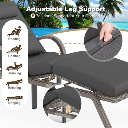 MEISSALIVVE 4-Piece Outdoor Lounge Chairs, Pool Chairs with Adjustable 5 Position Backrest , PE Rattan Chaise for Backyard Porch Deck (Gray)