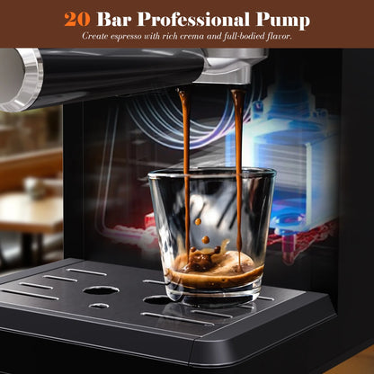 Bluebow Espresso Machine with Grinder, 20Bar Semi-Automatic Coffee Maker with Milk Frother, Professional Cappuccino Latte Machine for Home, Office