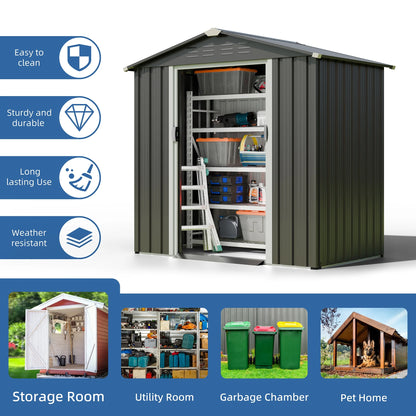 Walsunny 6X4 FT Outdoor Storage Shed,Waterproof Metal Garden Sheds with Lockable Double Door Weather Resistant Steel Tool Storage House Shed Grey
