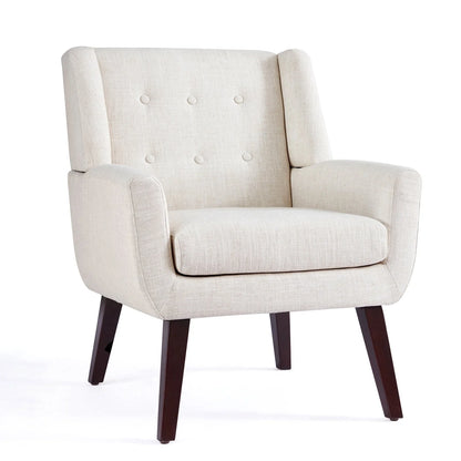 HUIMO  Accent Chair, Button-Tufted Upholstered  Living Room Chairs,  Mid Century Modern Comfy Reading Chairs for Bedroom, Living Room, Beige