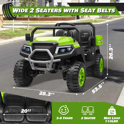 Joyracer 4WD 24 Volt Ride on Toys UTV with 2 Seater & Remote Control, Kids Electric Golf Cart w/ 4x200W Power Motors, Tiltable Trailer & Shovel, 4 Wheels Spring Suspension, Bluetooth USB Music, Black