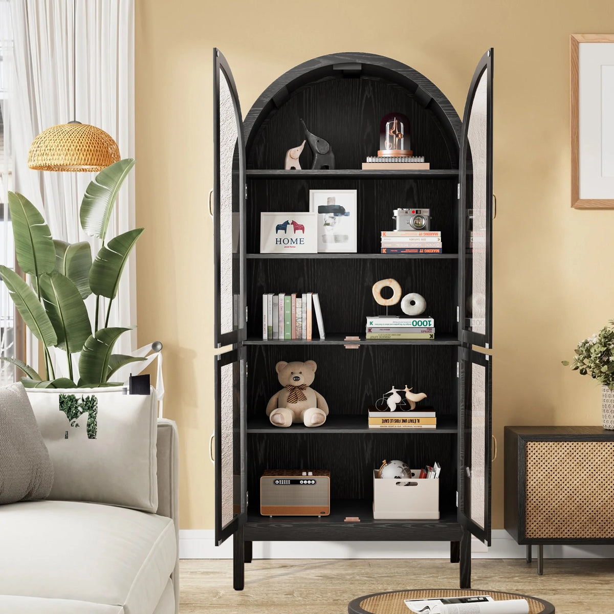 Fiogmub Tall Arched Storage Display Cabinet, Arched Pantry Cabinet with Doors, Acrylic Glass Doors