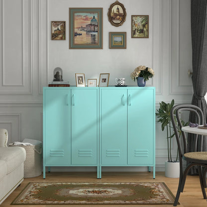 Marcree Green Metal Cabinet,2 Door Accent Cabinet,Metal Locker Cabinet with Legs,Sideboard Cabinet with Adjustable Shelves,Locker Storage Cabinet for Living Room,Entryway