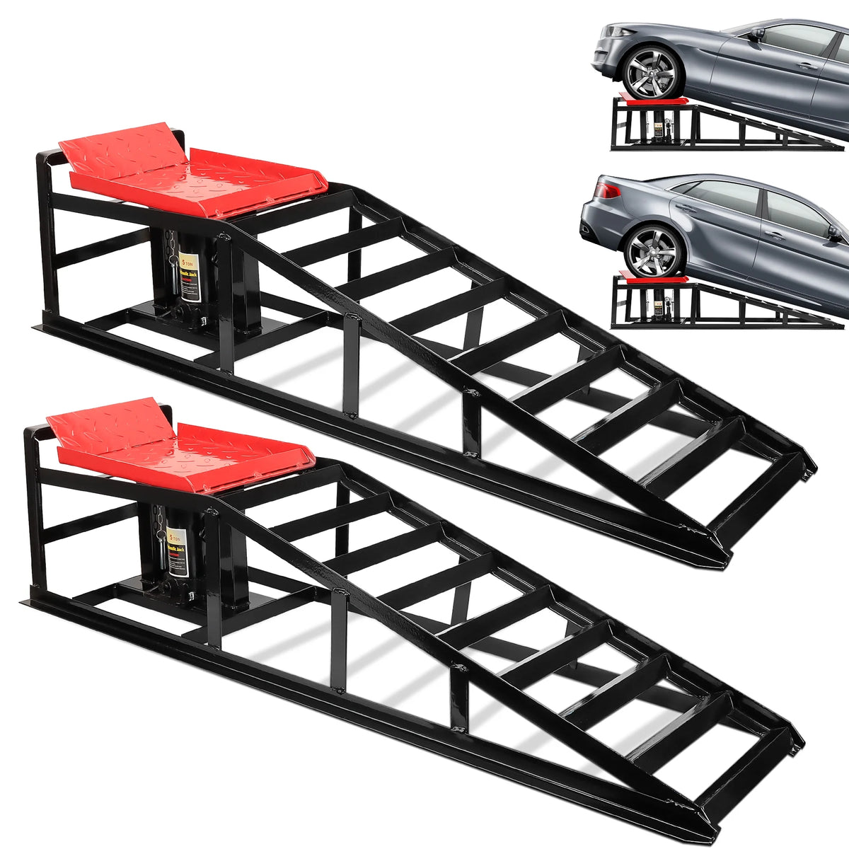 Lafati 2-Pack Hydraulic Car Ramps: Heavy-Duty Vehicle Ramps with 5T / 10000lbs Jack Load Capacity, Portable Design for Effortless Oil Changes and Car Lifts