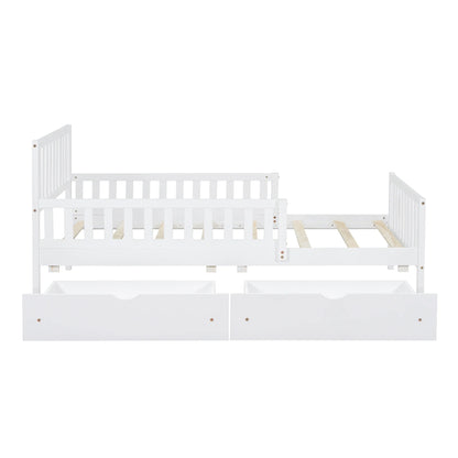 Bellemave Twin Bed with Storage Drawers and Fence Rails, Wood Platform Beds Frame with Headboard, Twin Size Storage Bed for Kids Boys Girls Teens��White)