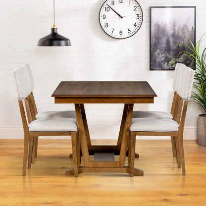 5 Piece Dining Table Set, Atumon Dining Table Set for 4, Wood Dining Room Set with 1 Table and 4 Upholstered Chairs, Farmhouse Dining Table Set for Kitchen Dining Room Apartment, Natural