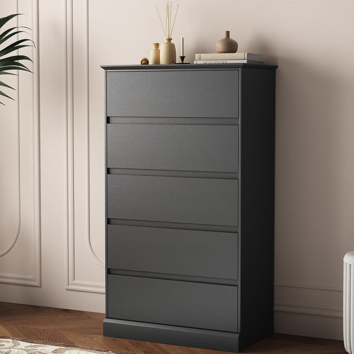 2 PCS  Dresser for Bedroom, 5 Drawer Dresser Black Chest of Drawers for Living Room Dressing Room Entryway -2PCS