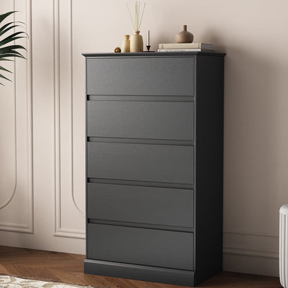 2 PCS  Dresser for Bedroom, 5 Drawer Dresser Black Chest of Drawers for Living Room Dressing Room Entryway -2PCS