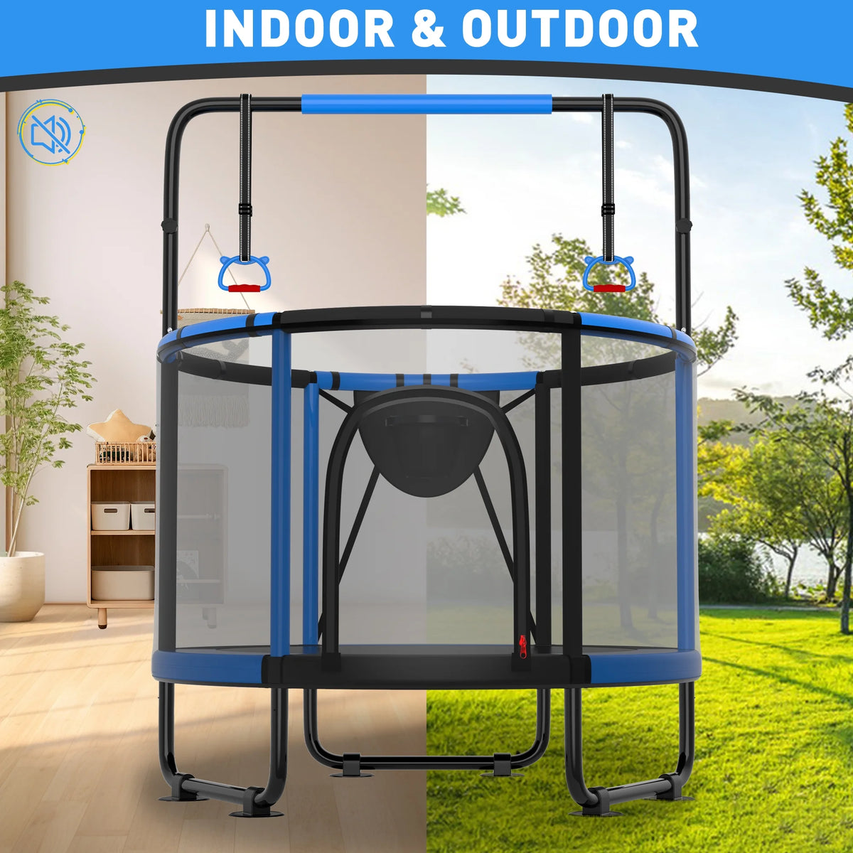 CITYLE Trampoline for Kids 600LBS 60'' 5FT Toddler Trampoline Indoor Outdoor with Basketball Hoop, Swing, Adjustable Bar, Mini Small Trampoline with Enclosure, Gifts for Toddlers, Boys & Girls