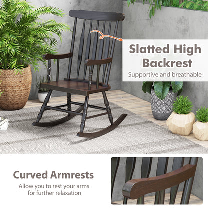Costway Solid Wood Rocking Chair Porch Rocker Indoor Outdoor Seat Glossy Finish White