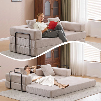 Taicans ?Convertible Floor Sofa Bed - 3 Seats Foldable Corduroy Futon Couch w/Pillow Support,Space-Saving Guest Bed for Living Room,Dorm,No Assembly Compressible Foam Mattress (Gray,76.7Inch L)