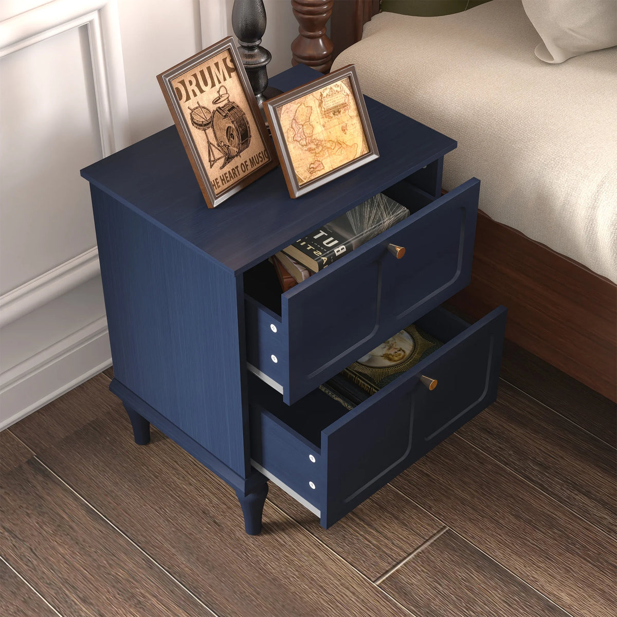 HLR 20" Mid Century Nightstands Set of 2 with Drawers, Wood Bedside Table End Table for Bedroom, Brown