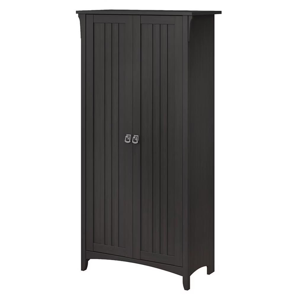 Bowery Hill Farmhouse Engineered Wood Tall Storage Cabinet with Doors in Black