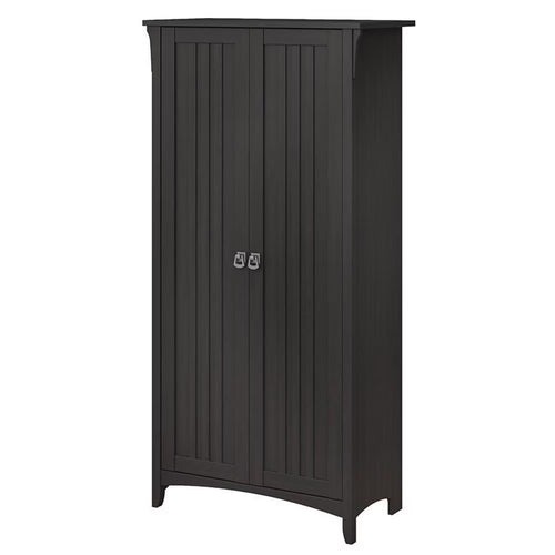 Bowery Hill Farmhouse Engineered Wood Tall Storage Cabinet with Doors in Black