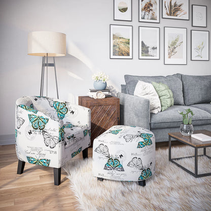 BELLEZE Accent Club Chair with Ottoman - Lydia (Butterfly White)