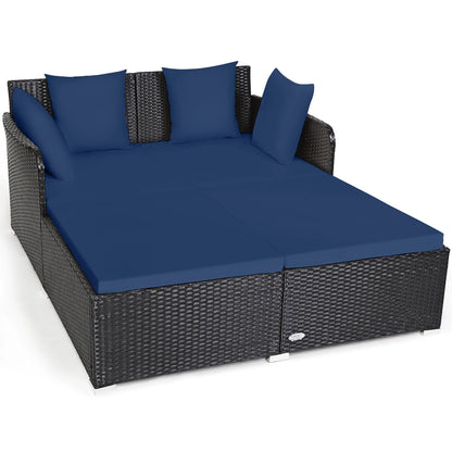 Costway Outdoor Patio Rattan Daybed Pillows Cushioned Sofa Furniture Beige