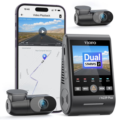 VIOFO A229 Plus Dash Cam with Dual STARVIS 2 Sensors, 2 Channel HDR, 1440P+1440P Front and Rear, Voice Control Car Dash Camera, 5GHz Wi-Fi, Ultra-Precise GPS, 24 Hours Parking Mode, Support 512GB Max