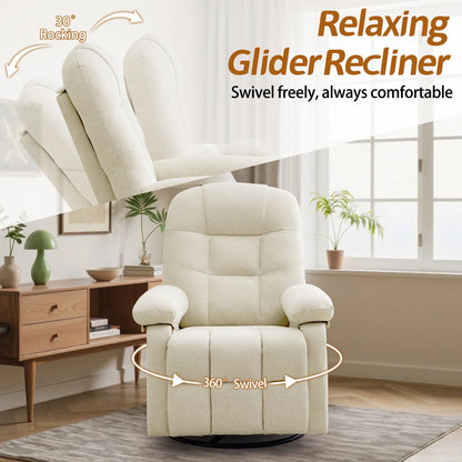 Korser Manual Swivel Rocker Recliner Chair for Living Room,Small Recliner Sofa for Small Spaces,Linen Fabric,Dark Black
