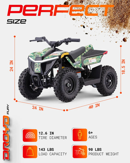 Droyd Fury Electric Youth ATV, 36V 500W Brushless Motor, Dual Suspension, Max Speed 15 mph, Offroad