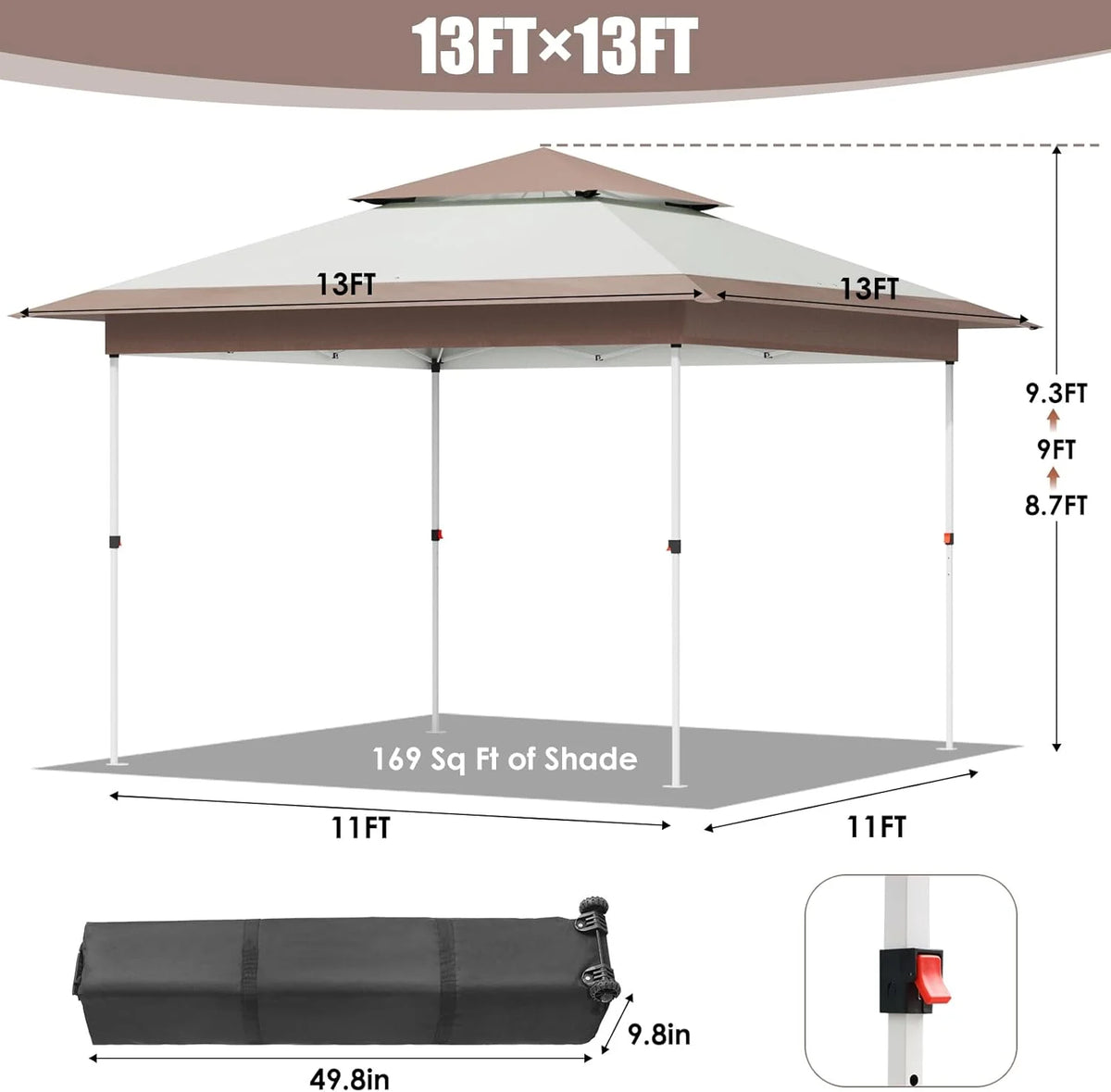 Pirecart 12' x 12' Pop-up Canopy Tent Waterproof Outdoor Gazebo Shelter with Wheeled Bag, Instand Canopy , White