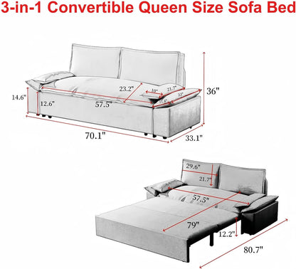 Tabaray 63.8" Futon Sofa Bed Queen Size, Pull Out Bed, 3-in-1 Convertible Sleeper Sofa with Side Pocket, Modern Plush Velvet Futon Couch for Living Room, Small Space, Apartment, Bedroom, Black