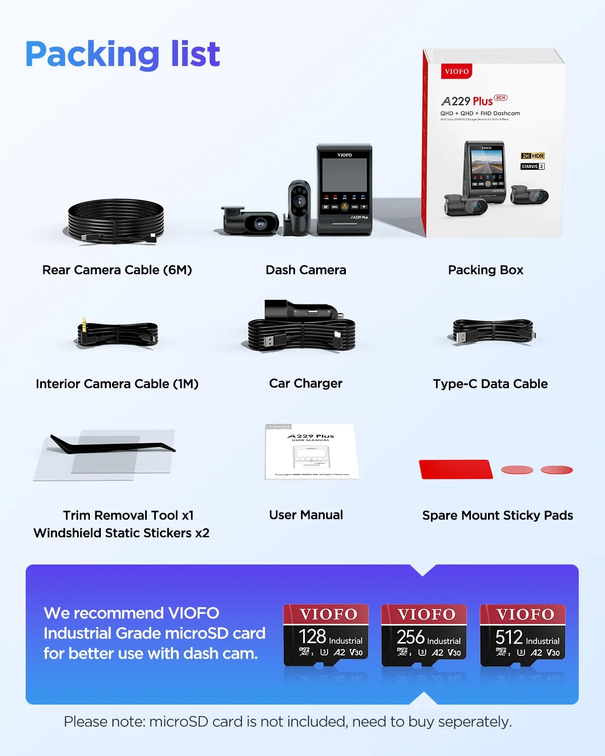 VIOFO A229 Plus Dash Cam with Dual STARVIS 2 Sensors, 2 Channel HDR, 1440P+1440P Front and Rear, Voice Control Car Dash Camera, 5GHz Wi-Fi, Ultra-Precise GPS, 24 Hours Parking Mode, Support 512GB Max