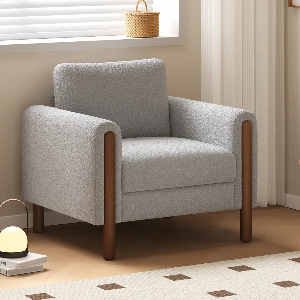 Oversized Accent Chair, Upholstered Living Room Chairs Single Sofa Chair with Walnut Legs, Curved handrail, Green