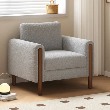 Oversized Accent Chair, Upholstered Living Room Chairs Single Sofa Chair with Walnut Legs, Curved handrail, Green