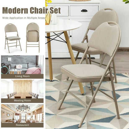 GVN 6 Pack Folding Chairs Portable Padded Office Kitchen Dining Chairs-Beige, Dining Room Chairs, Lounge Chair for Kitchen, Dining, Bedroom, Living