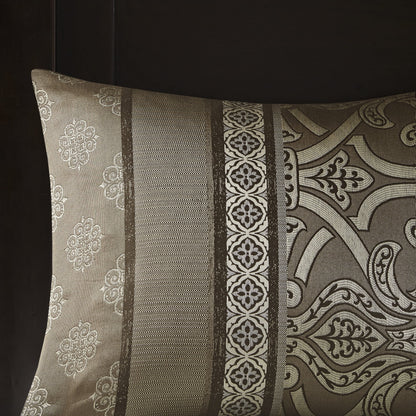 Home Essence Dennie 16 Piece Jacquard Complete Bedding Set With 2 Sheet Sets, King, Brown