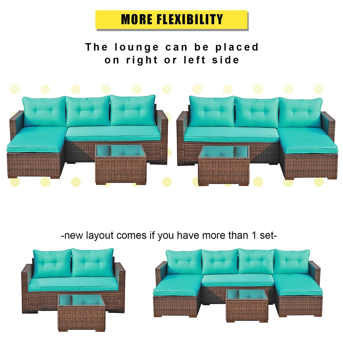 3 Piece Patio Furniture Sets,  Outdoor All-Weather Wicker Sectional Sofa Set, Beige