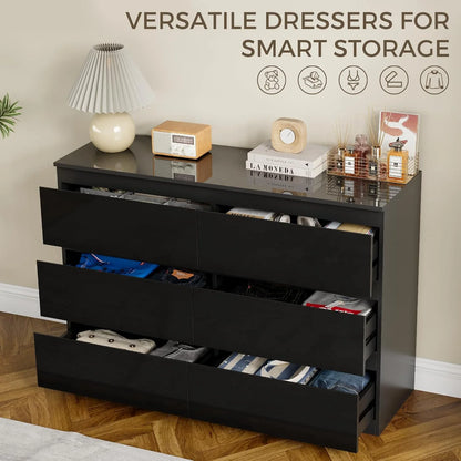 Selooye White Wood Dresser, 6 Drawer Dresser for Clothes Storage,Bedroom, Modern White Dresser with Wide Drawers, Wide Wooden Chest Drawers for Living Room, Entryway, TV Stand