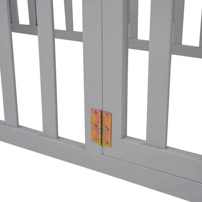 Wood Floor Bed with Fence and Door for Kids, Twin, Gray