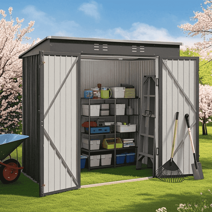 5'x3' Outdoor Storage Shed, Lofka Metal Storage Tool Shed with Single Lockable Door, for Bike| Garden Tools| Patio, Grey