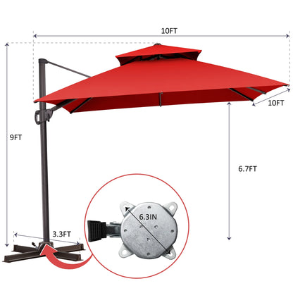 Pellebant 10 ft. x 10 ft. Square Double Top Patio Cantilever Umbrella, Navy Blue