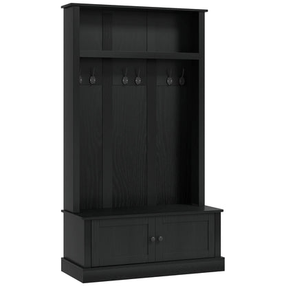 HOMCOM Hall Tree, Entryway Bench w/ Coat Rack, Shoe Cabinet, Black